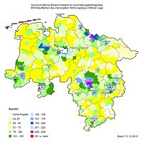 Durchschnittliches Preisniveau für Wohnbauland in den Gemeinden Niedersachsens