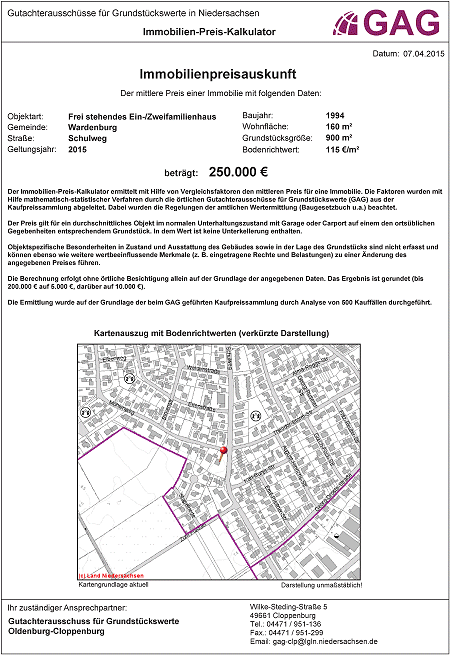 Musterbeispiel Immobilienpreisauskunft